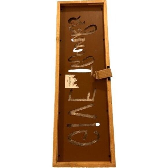 Give Thanks Rustic Metal Cut Out Thanksgiving Sign with Wood Frame Primitive - Picture 3 of 8